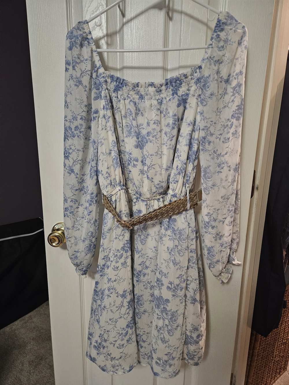 Blue Floral Off-Shoulder Women’s Dress